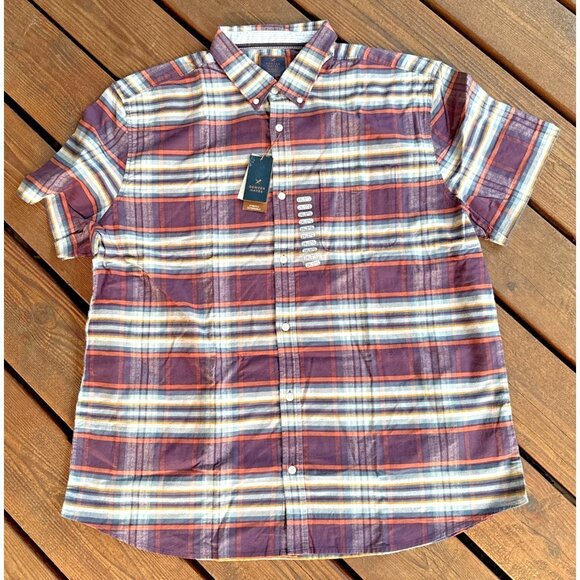 Denver Hayes Button Down Classic Purple Plaid Short Sleeve Shirt Casual 2XL - Picture 1 of 10